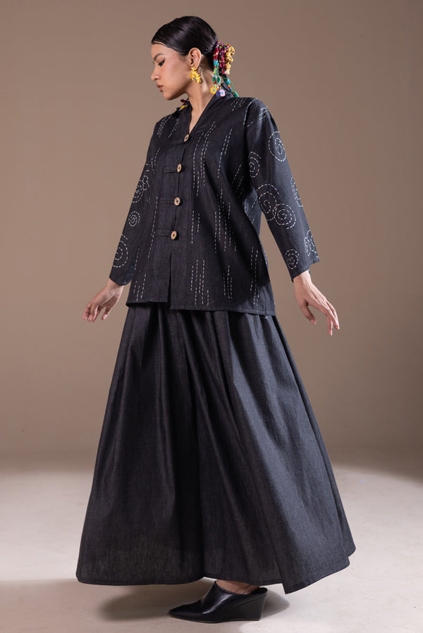 Sashiko Pattern Skirt Set