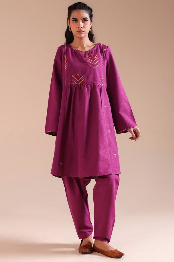 Embroidered Damask Flared Set