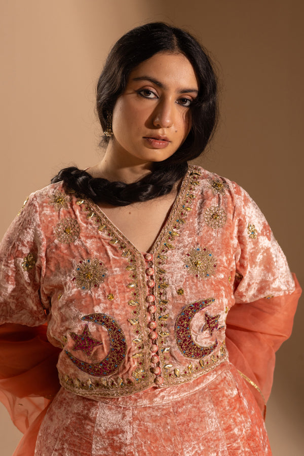 Chand Tara Velvet 3-Piece Lehnga Set