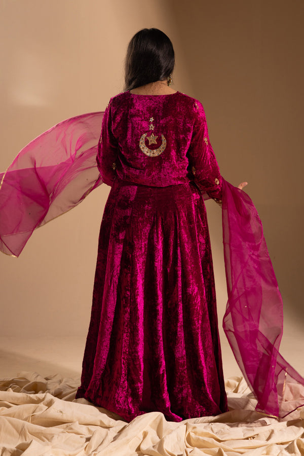 Chand Tara Velvet 3-Piece Lehnga Set
