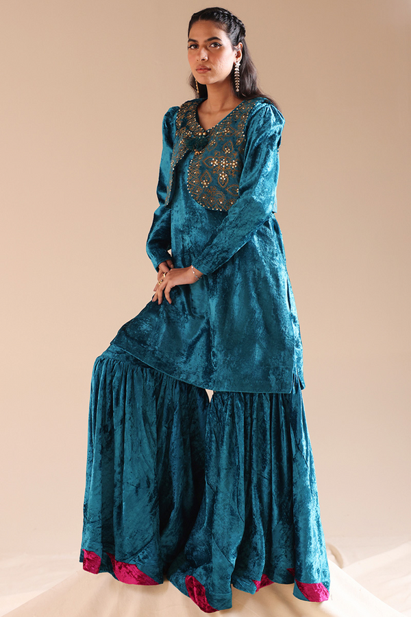 Velvet 3-Piece Koti Gharara Set