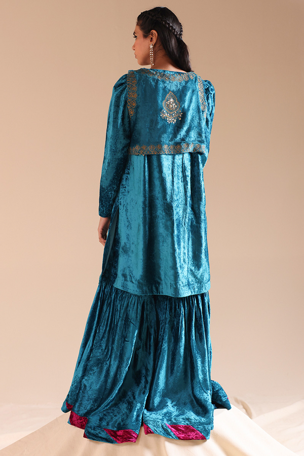 Velvet 3-Piece Koti Gharara Set