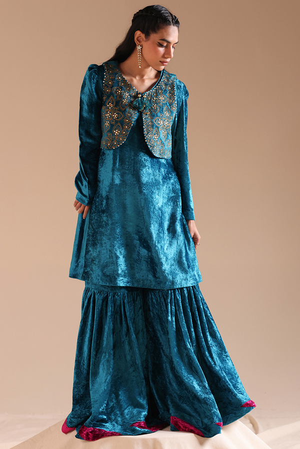 Velvet 3-Piece Koti Gharara Set